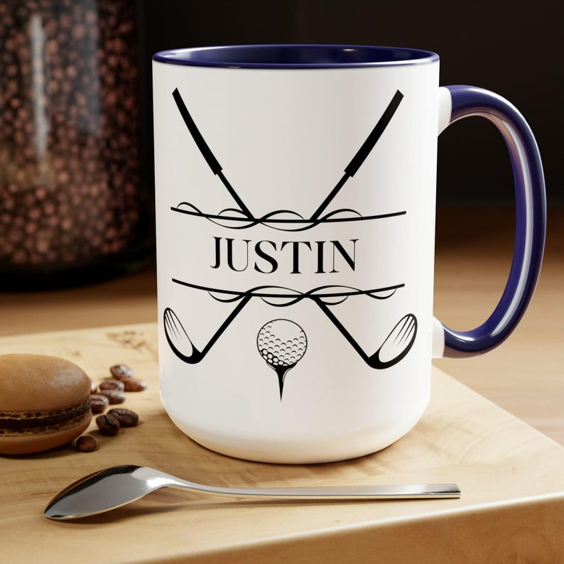 Personalized Golf Mug with Name - Custom Crossed Clubs Design - Ceramic Coffee Cup for Golfer - Men's Golf Gift CRMGTP28