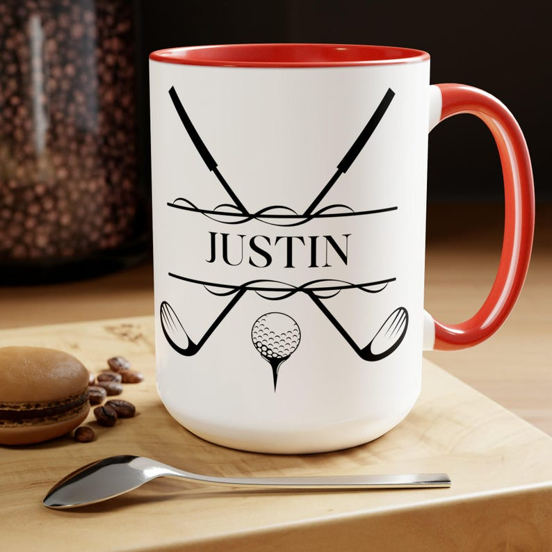 Personalized Golf Mug with Name - Custom Crossed Clubs Design - Ceramic Coffee Cup for Golfer - Men's Golf Gift