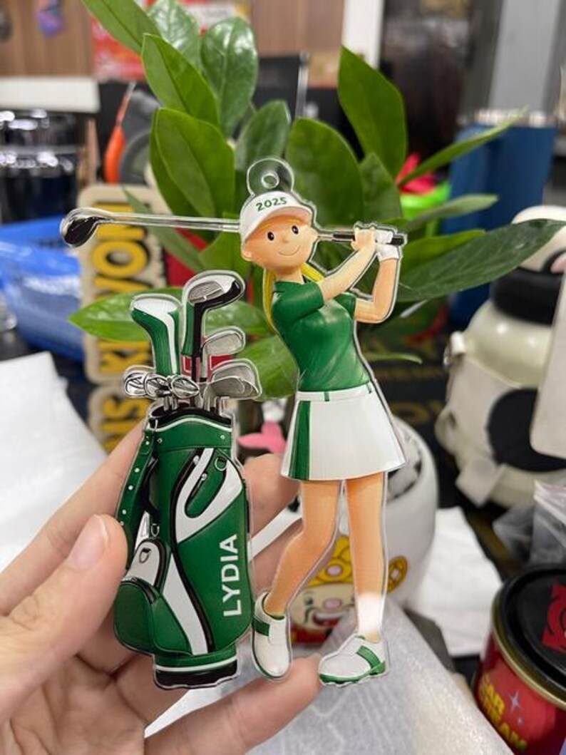 Personalized Female Golfer Acrylic Ornament 2026 - Custom Name Golf Girl Flat 2D Decoration - Christmas Tree Gift for Her