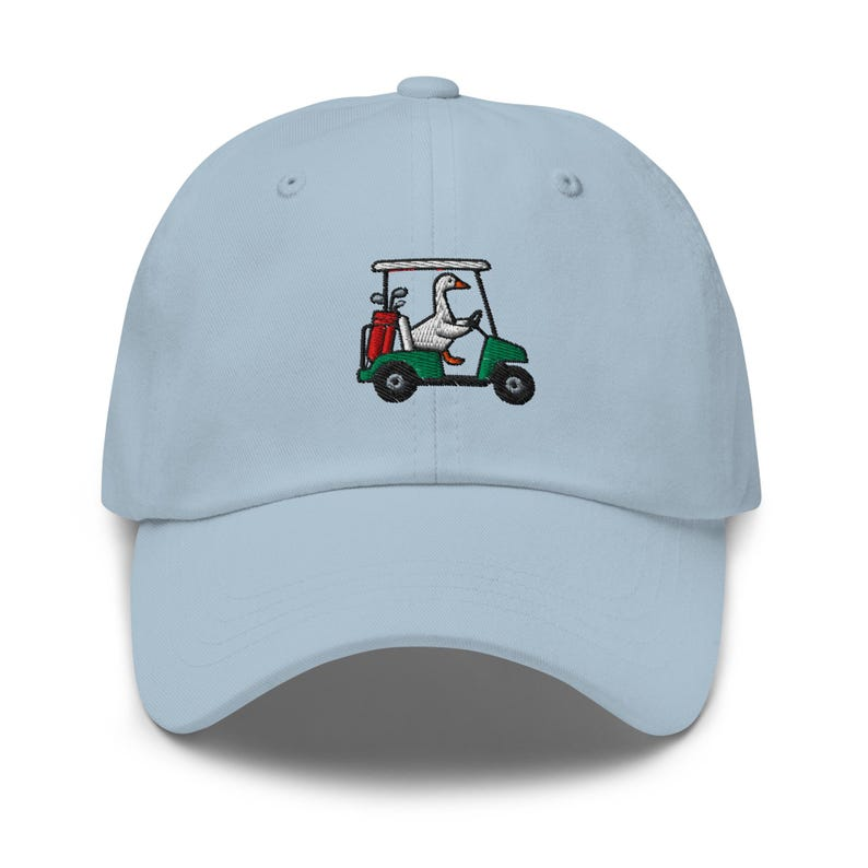 Embroidered Goose Driving Cart Golf Cap, Funny Animal Dad Hat, Weekend Golfer Gift for Him & Her
