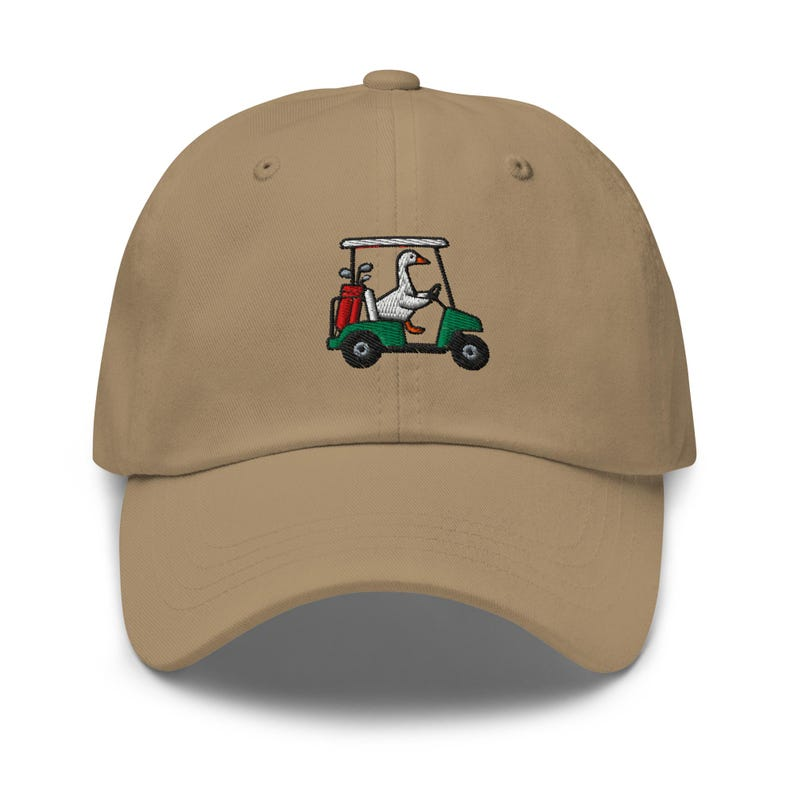 Embroidered Goose Driving Cart Golf Cap, Funny Animal Dad Hat, Weekend Golfer Gift for Him & Her