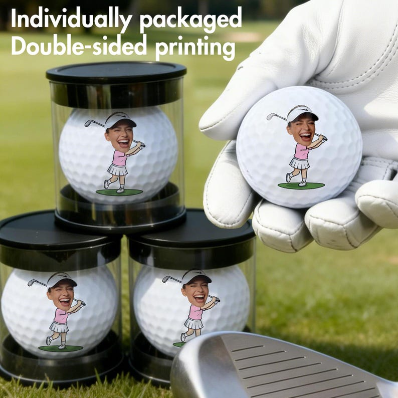 Custom Cartoon Golf Balls with Face, Personalized Photo Golf Gifts, Double-Sided Printed Funny Golf Balls for Dad & Husband