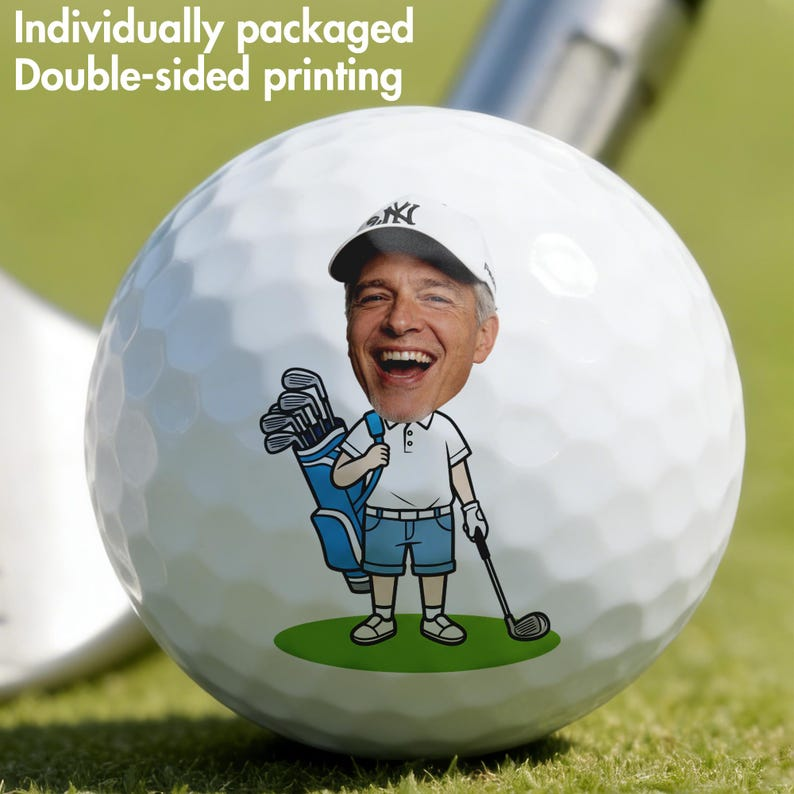 Custom Cartoon Golf Balls with Face, Personalized Photo Golf Gifts, Double-Sided Printed Funny Golf Balls for Dad & Husband