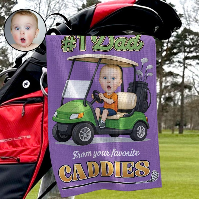 Personalized Golf Towel with Kid's Photo - Custom Picture Gift for Dad, Grandpa - Best Father's Day Golfing Accessories