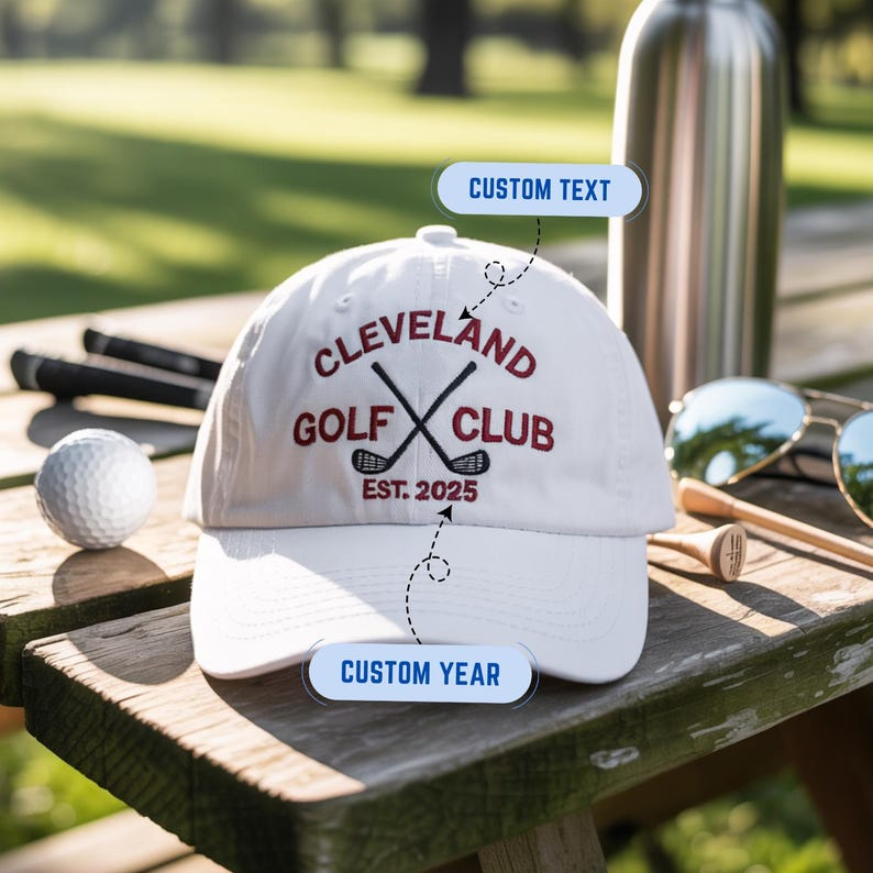 Custom Golf Cap Club Embroidered Dad Hat, Crossed Golf Clubs Logo Cap