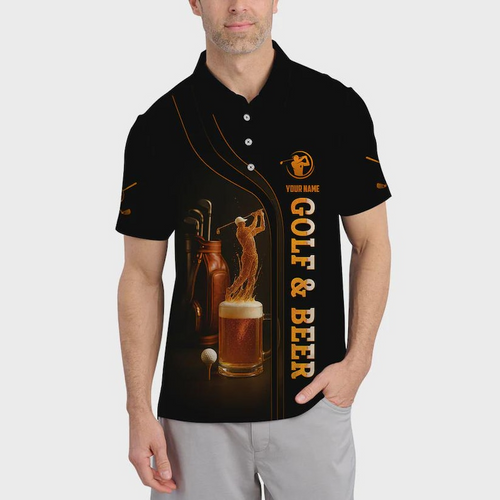 Custom Name Golf Polo Shirt Men, Golf and Beer That's Why I'm Here, Funny Drinking Golfer Gift, Personalized Beer Lover Top PLSGTP23