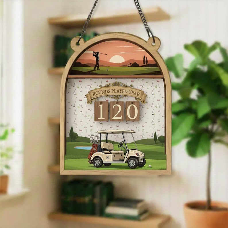 Rounds Played This Year Sign, Golf Rounds Tracker Sign for Golf Challenge, Personalized Golf Wall Decor, Golf Cart Artwork, Gift for Golf Lovers