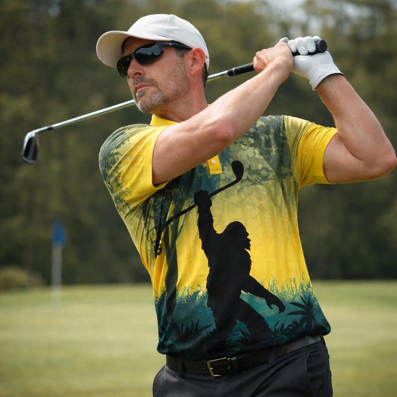 Funny Bigfoot Golf Polo Shirt for Men - Men's Novelty Golf Apparel - Unique Father's Day Gift for Dad or Husband - Golfer Present Fathers Day Gift, Gift For Husband, Dad, Polo For Golfer