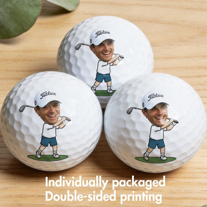 Custom Cartoon Golf Balls with Face, Personalized Photo Golf Gifts, Double-Sided Printed Funny Golf Balls for Dad & Husband