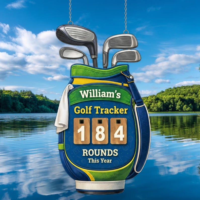 Personalized Golf Rounds Tracker Sign, Wooden Annual Score Counter with Interchangeable Numbers, Custom Golf Bag Wall Decor,  Gift for Golfer Dad