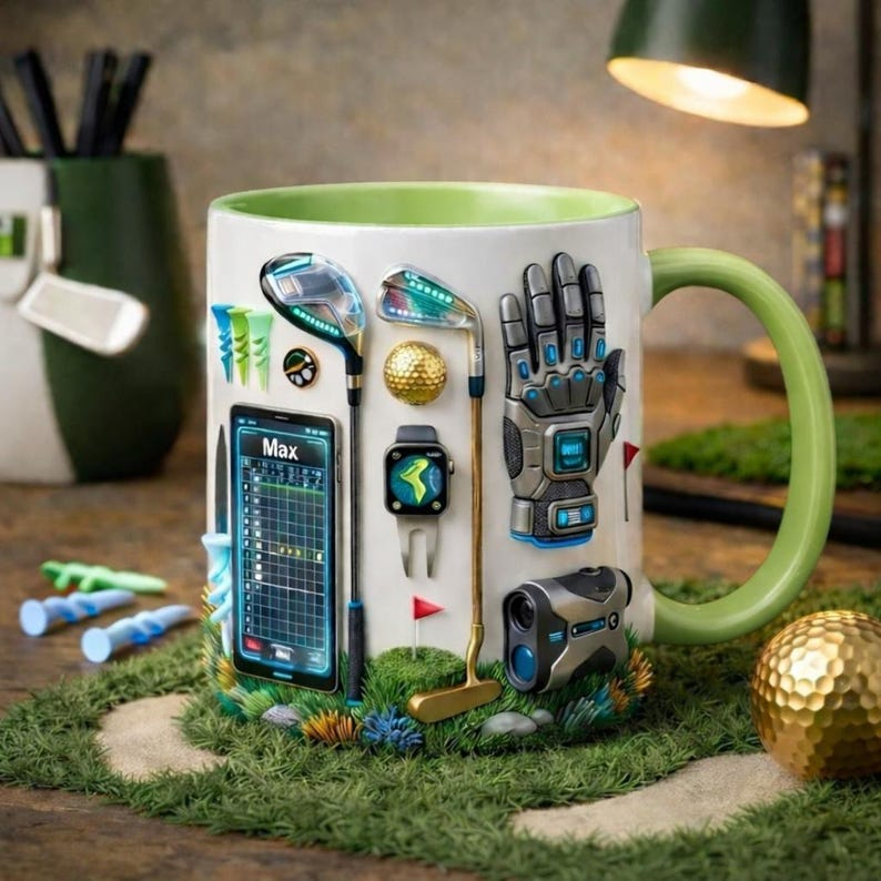 Personalized Golf Mug with Name, Golf Lover Coffee Cup, Custom Golfer Gift, Golf Accessories Mug for Him