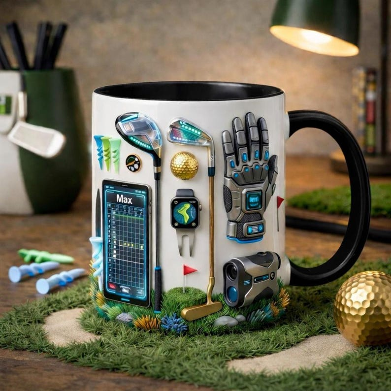 Personalized Golf Mug with Name, Golf Lover Coffee Cup, Custom Golfer Gift, Golf Accessories Mug for Him