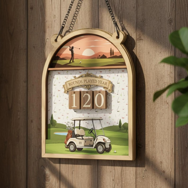 Rounds Played This Year Sign, Golf Rounds Tracker Sign for Golf Challenge, Personalized Golf Wall Decor, Golf Cart Artwork, Gift for Golf Lovers