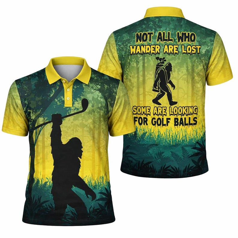 Funny Bigfoot Golf Polo Shirt for Men - Men's Novelty Golf Apparel - Unique Father's Day Gift for Dad or Husband - Golfer Present Fathers Day Gift, Gift For Husband, Dad, Polo For Golfer