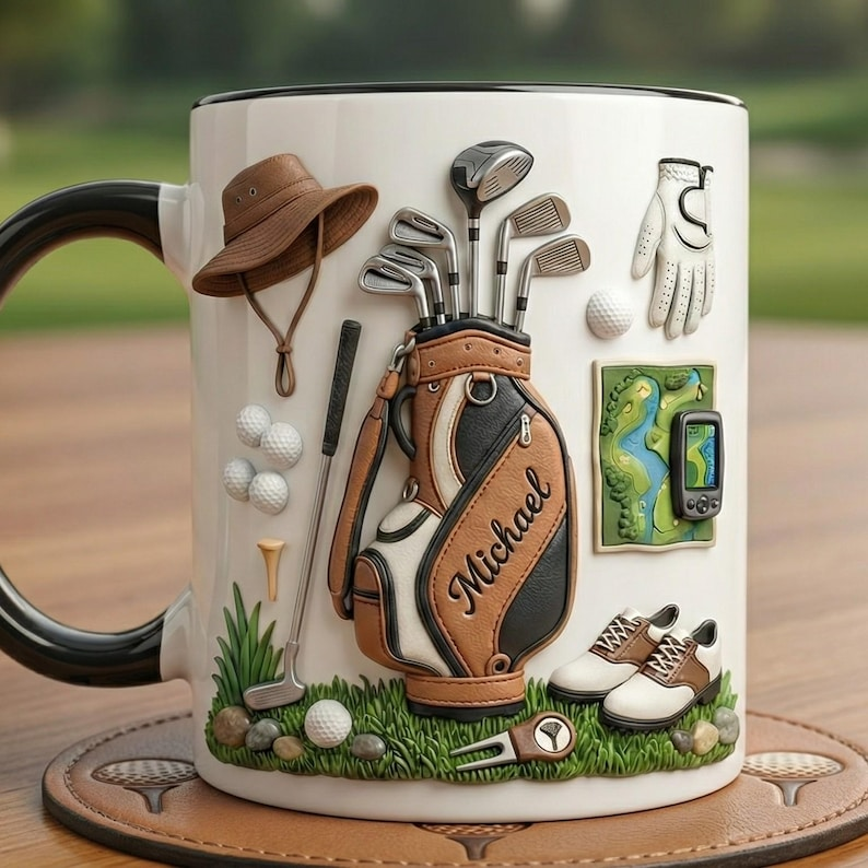 Custom Name Golf Mug, Personalized Golf Lover Coffee Cup, Unique Mug Gift For Golfer, Father's Day Gift For Dad Grandpa