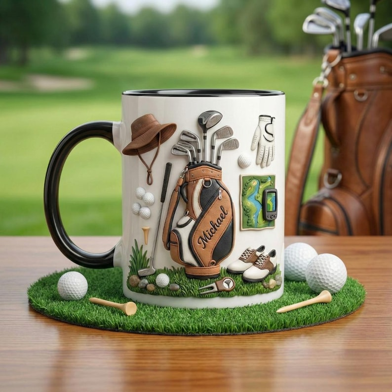 Custom Name Golf Mug, Personalized Golf Lover Coffee Cup, Unique Mug Gift For Golfer, Father's Day Gift For Dad Grandpa