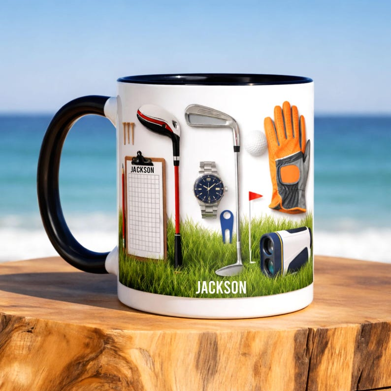 Personalized Golf Mug, Golf Player Coffee Mug, Custom Name Number Coffee Cup, Sport Gift for Dad, Husband, Son, Kid, Team