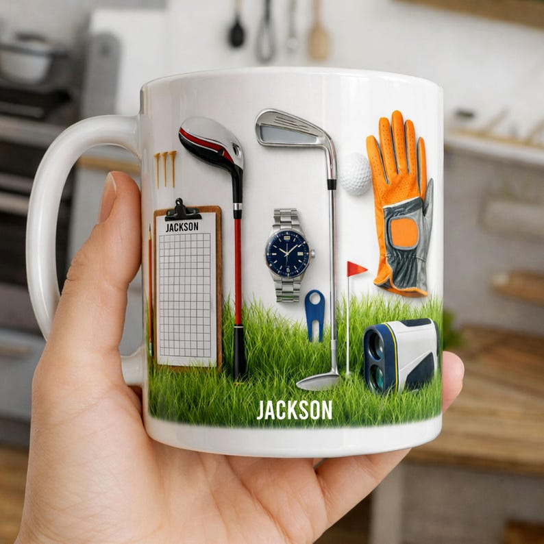 Personalized Golf Mug, Golf Player Coffee Mug, Custom Name Number Coffee Cup, Sport Gift for Dad, Husband, Son, Kid, Team