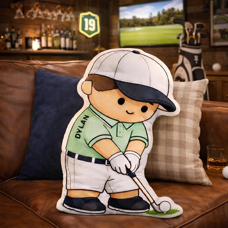 Personalized Photo Golf Pillow Player: Custom Name & Photo Pillow, for Kids Golf Lovers Sports Room Decor Gift for Boys Birthday Present