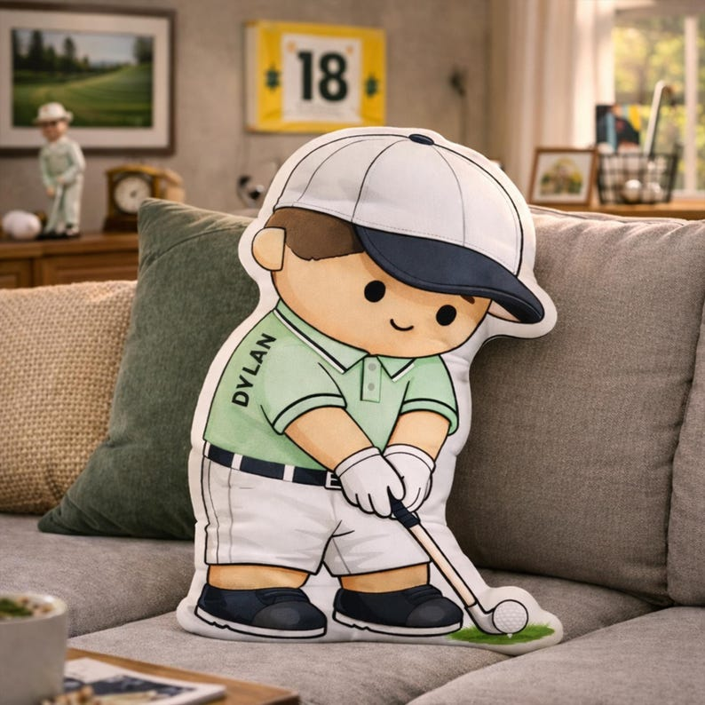 Personalized Photo Golf Pillow Player: Custom Name & Photo Pillow, for Kids Golf Lovers Sports Room Decor Gift for Boys Birthday Present