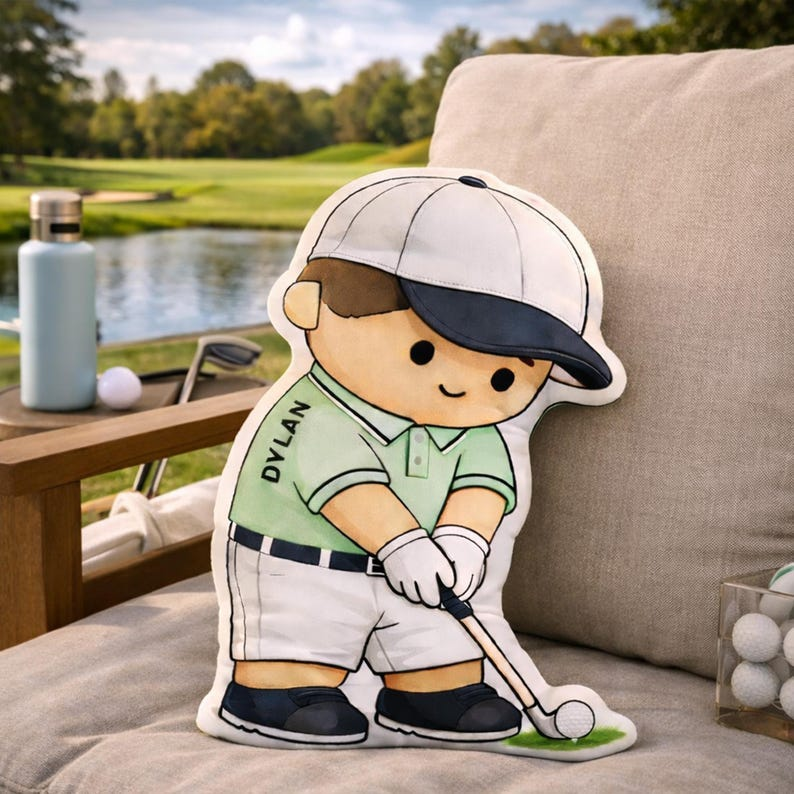 Personalized Photo Golf Pillow Player: Custom Name & Photo Pillow, for Kids Golf Lovers Sports Room Decor Gift for Boys Birthday Present
