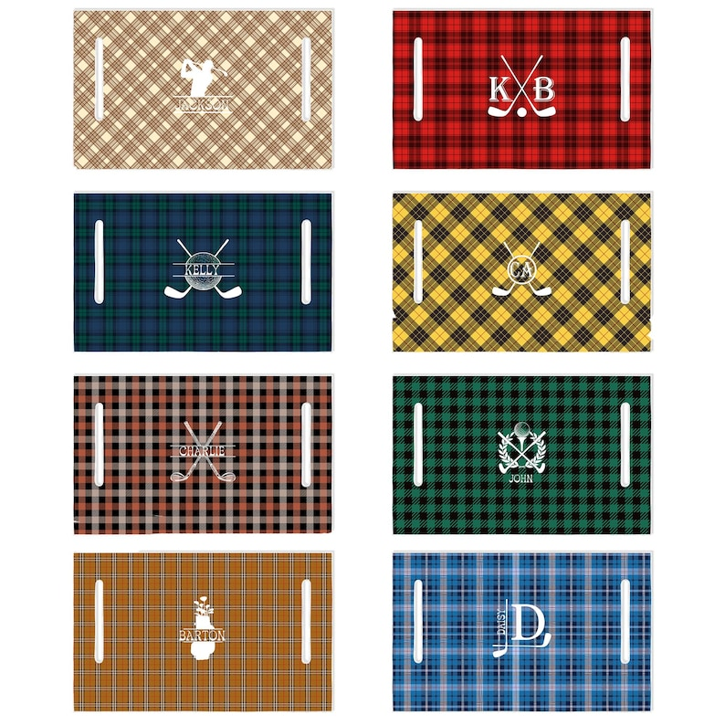 Personalized Golf Club Wreath Plaid Golf Cart Seat Cover with Name and Initial Golf Course Accessories Birthday Gift for Golfers