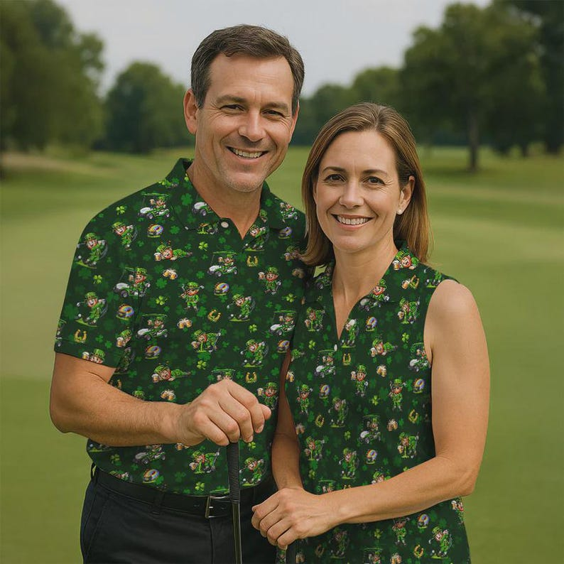 St. Patrick's Day Golf Polo Shirt - Funny Leprechaun Drinking Beer Design - Novelty Gift for Husband, Gift for Dad, Gift for Golfer