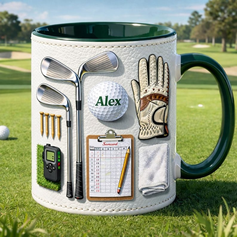 Personalized Golf Mug with Name, Golfer Coffee Cup, Golf Gear Design, Custom Golf Gift for Dad, Husband or Grandpa