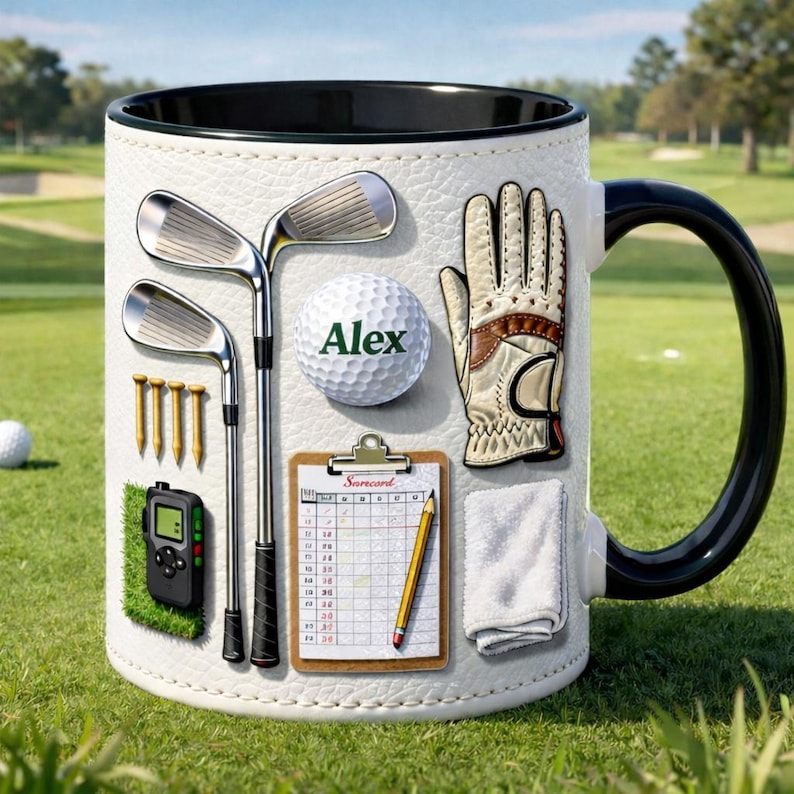 Personalized Golf Mug with Name, Golfer Coffee Cup, Golf Gear Design, Custom Golf Gift for Dad, Husband or Grandpa