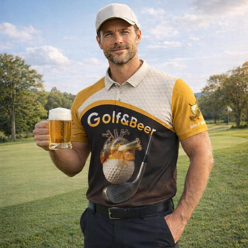 Funny Golf Polo Shirt for Men, Golf & Beer Lover Apparel, Crazy Golf Shirt with Drinking Theme, Bachelor Party or Groomsmen Gift