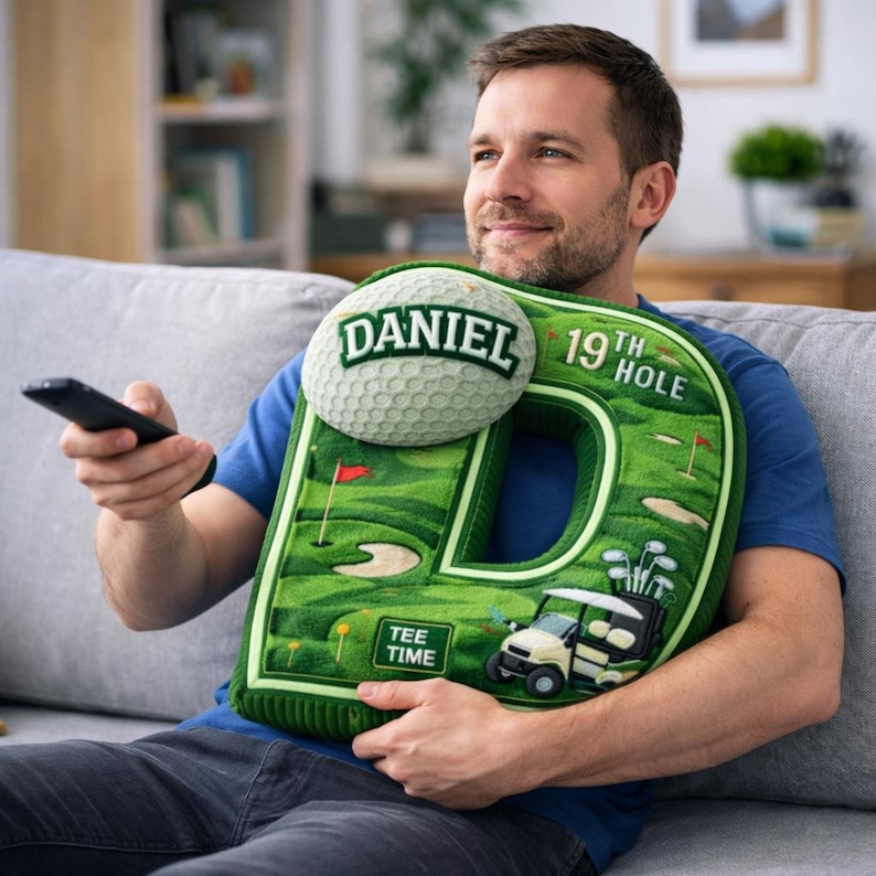 Personalized Golf Pillow Letter – Custom Initial Cushion, Golf Decor