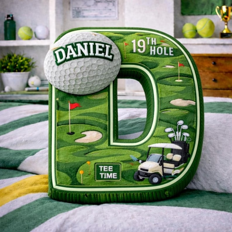 Personalized Golf Pillow Letter – Custom Initial Cushion, Golf Decor