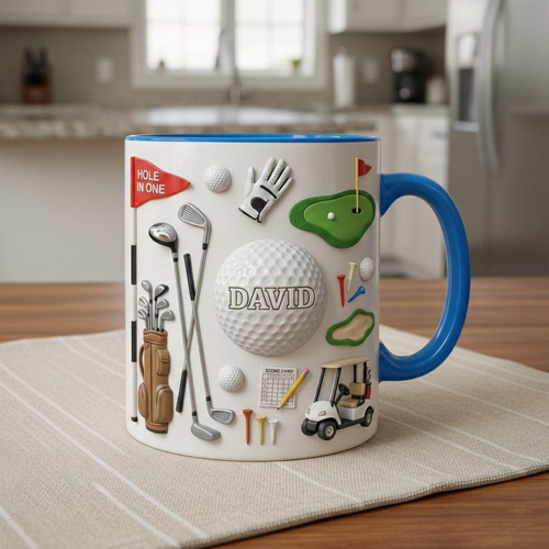 Personalized Golf Mug, Custom Name Golf Coffee 2D Flat Mug, Sports Lover Accent Mug, Gift for Golf Players CRMGTP14