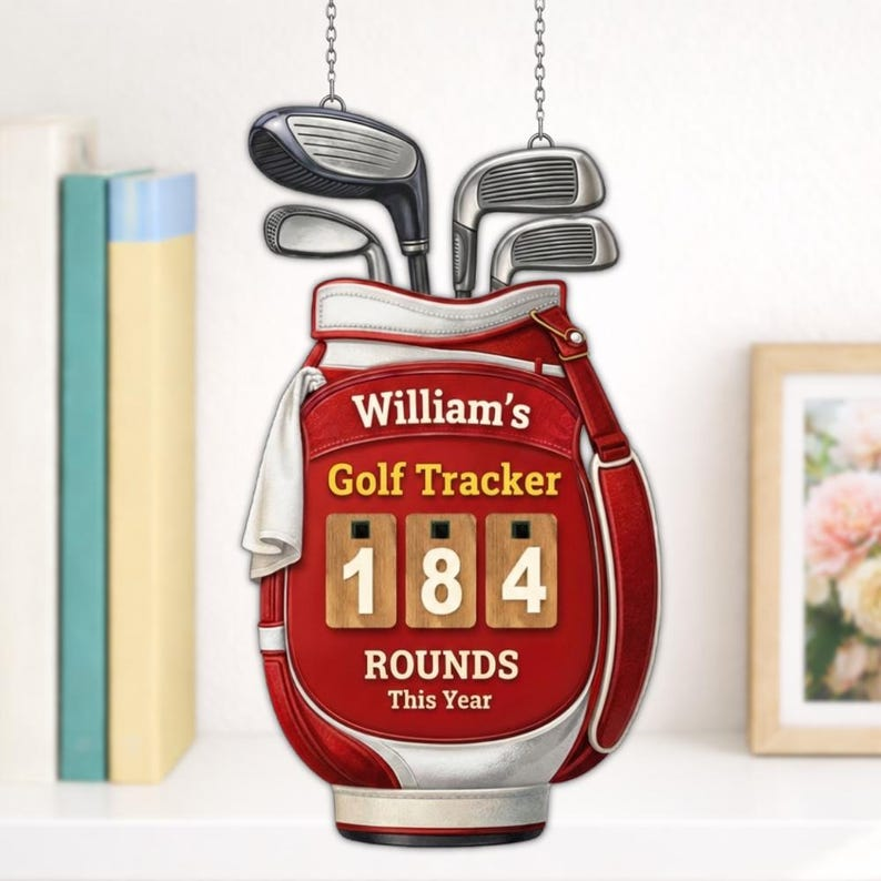 Personalized Wooden Golf Rounds Tracker Sign, Custom Annual Score Counter Display, Golf Room & Man Cave Wall Decor Gift
