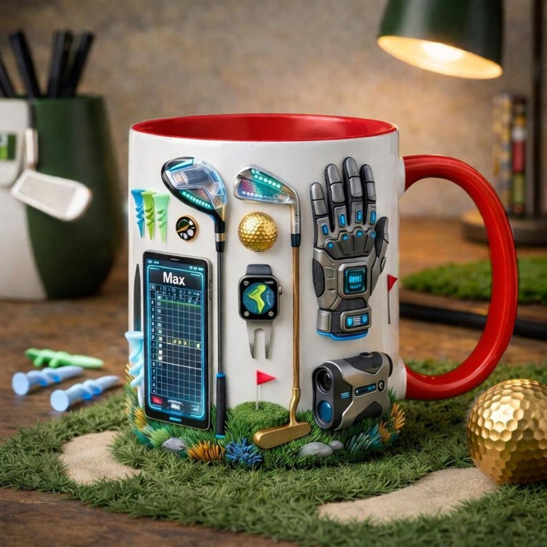 Personalized Golf Mug with Name, Golf Lover Coffee Cup, Custom Golfer Gift, Golf Accessories Mug for Him