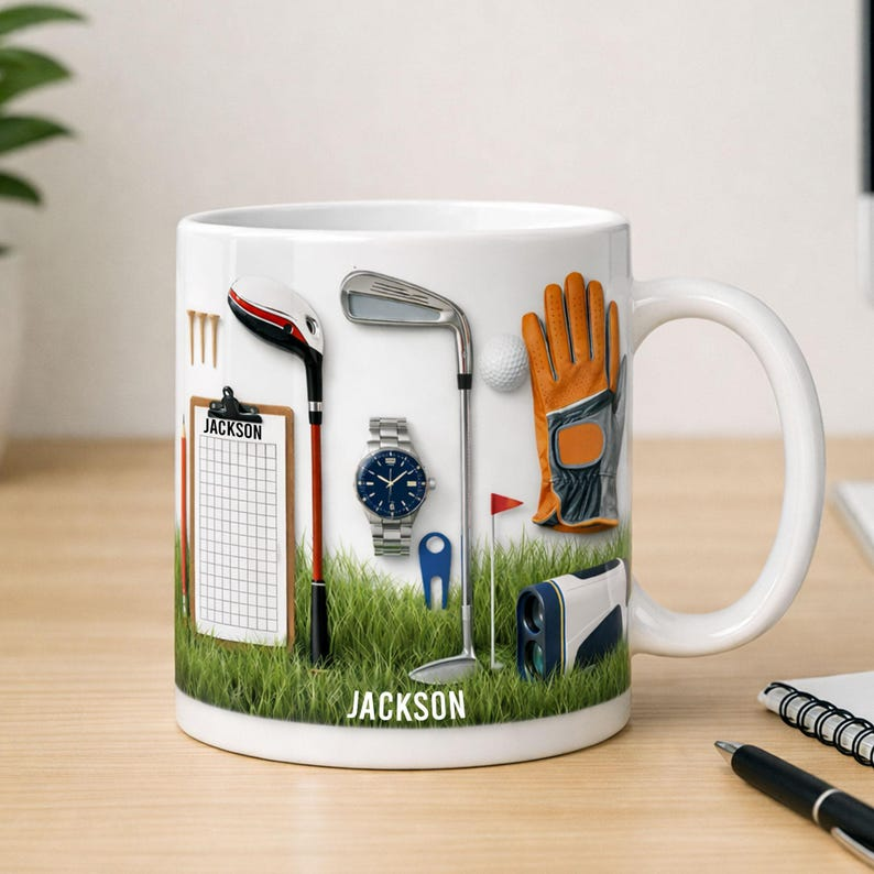 Personalized Golf Mug, Golf Player Coffee Mug, Custom Name Number Coffee Cup, Sport Gift for Dad, Husband, Son, Kid, Team