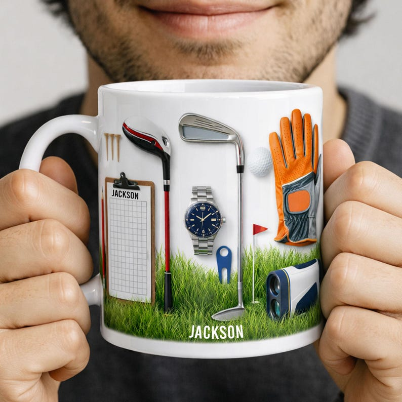Personalized Golf Mug, Golf Player Coffee Mug, Custom Name Number Coffee Cup, Sport Gift for Dad, Husband, Son, Kid, Team