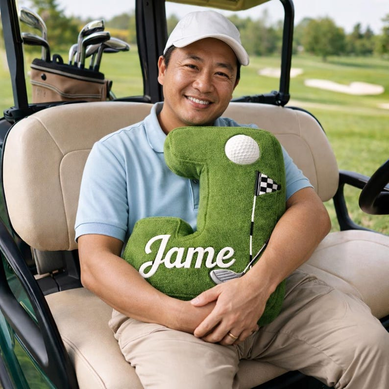 Personalized Golf Pillow Letter Name | Custom Name Plush Cushion For Dad Husband Boyfriend