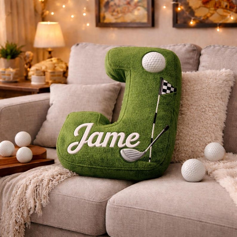 Personalized Golf Pillow Letter Name | Custom Name Plush Cushion For Dad Husband Boyfriend