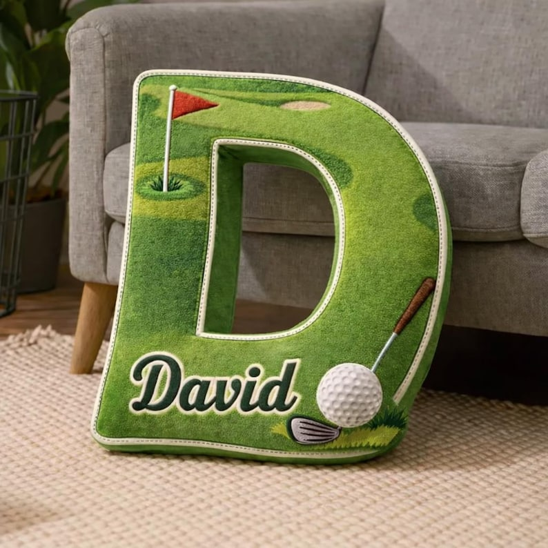 Personalized 3D Golf Pillow, Custom Name Plush Cushion for Dad Grandpa Boys