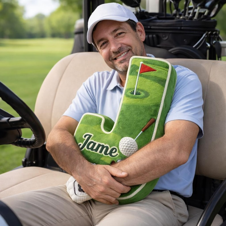 Personalized 3D Golf Pillow, Custom Name Plush Cushion for Dad Grandpa Boys