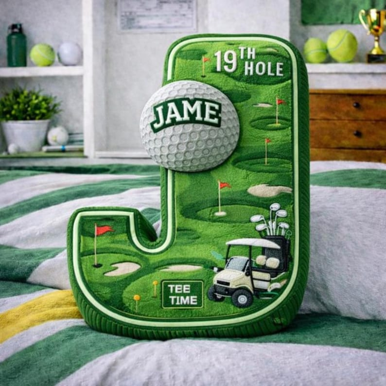 Personalized Golf Pillow Letter – Custom Initial Cushion, Golf Decor