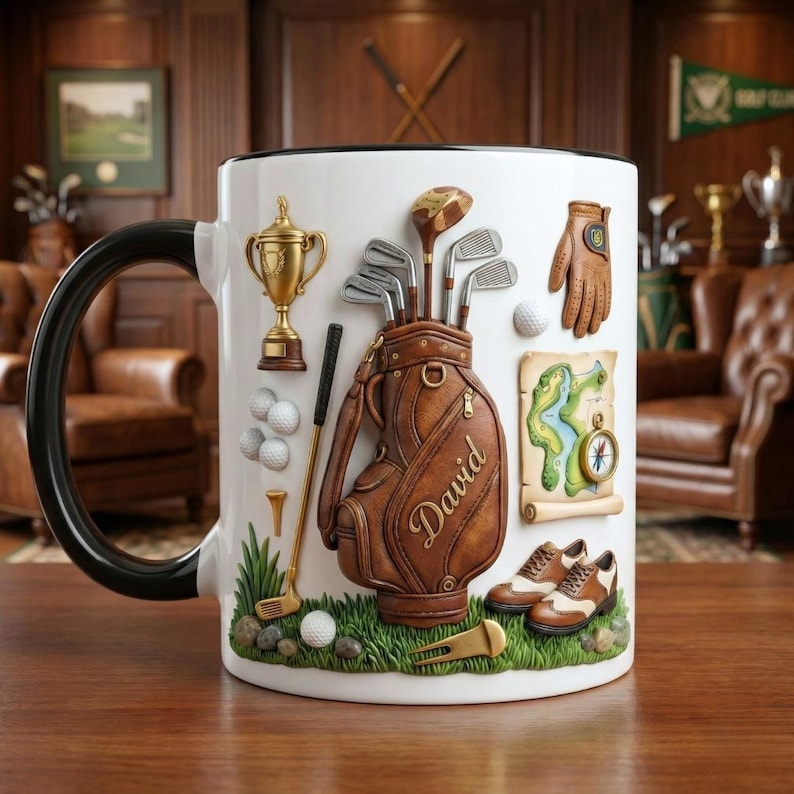 Custom Name Golf Mug, Personalized Golf Lover Coffee Cup, Unique Mug Gift For Golfer, Father's Day Gift For Dad Grandpa