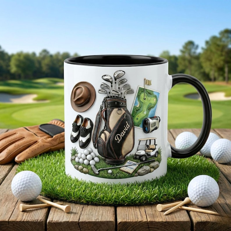 Custom Name Golf Mug, Personalized Golf Lover Coffee Cup, Unique Mug Gift For Golfer, Father's Day Gift For Dad Grandpa