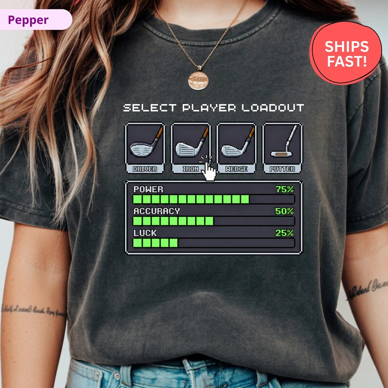 Funny Gamer T-Shirt Golf, Pixel Art Golf T Shirt, Retro 8 Bit Golf Tee for Dad, Arcade Style Golfing Gift, Golf Lover Gift