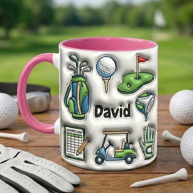 Personalized Golf Mug with Name, Custom Golf Lover Coffee Mug, Golf Player Gift, Golfer Gift for Him, Sports Mug