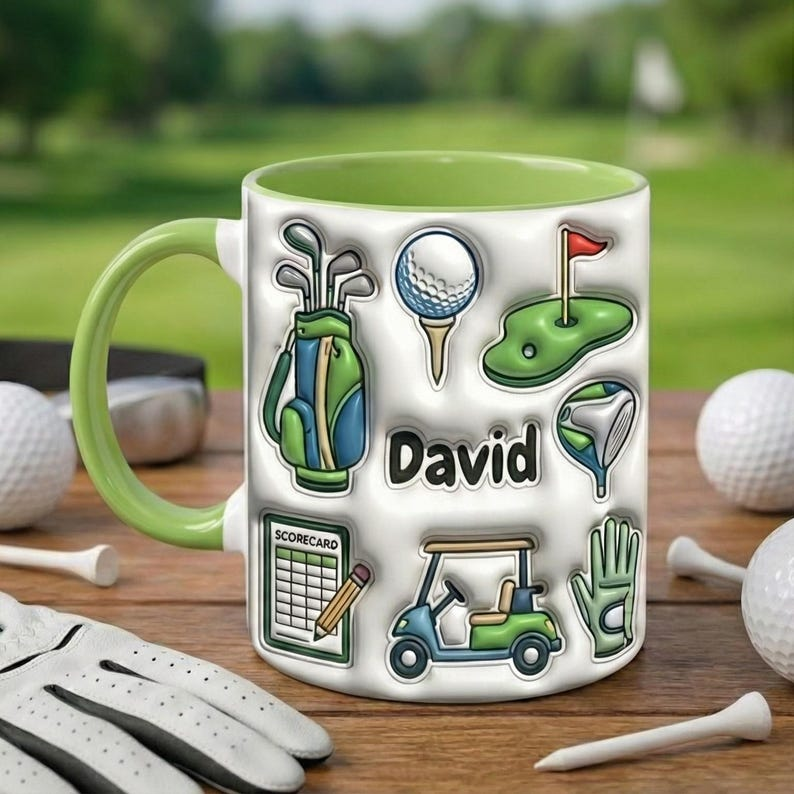 Personalized Golf Mug with Name, Custom Golf Lover Coffee Mug, Golf Player Gift, Golfer Gift for Him, Sports Mug