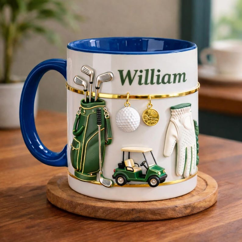 Personalized Golf Mug, Custom Name Golf Coffee Mug, Golf Lover Gift for Men, Golf Cart Mug, Gift For Dad