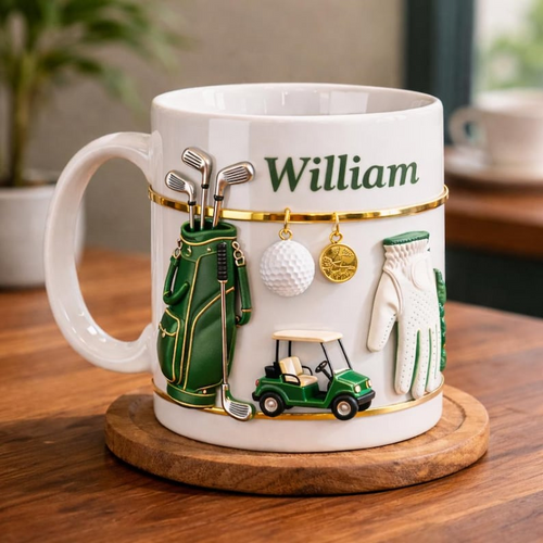 Personalized Golf Mug, Custom Name Golf Coffee Mug, Golf Lover Gift for Men, Golf Cart Mug, Gift For Dad