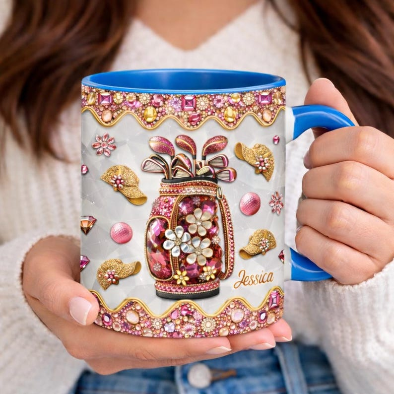 Personalized Golf Mug With Name, Floral Mason Jar Coffee Mug, Women Golfer Gift, Custom Name Mug, Cute Golf Lover Cup